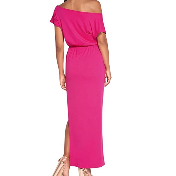 Women Tie Waist High Slit Off Shoulder Maxi Dress - Picture 5 of 5